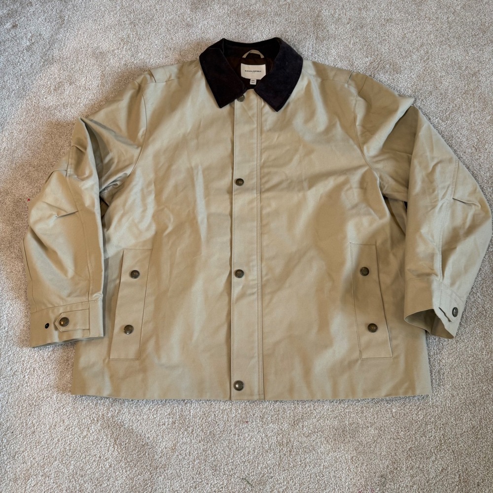 Banana Republic Mens XXL Tan Canvas Field Jacket Corduroy Collar Barn Chore Coat